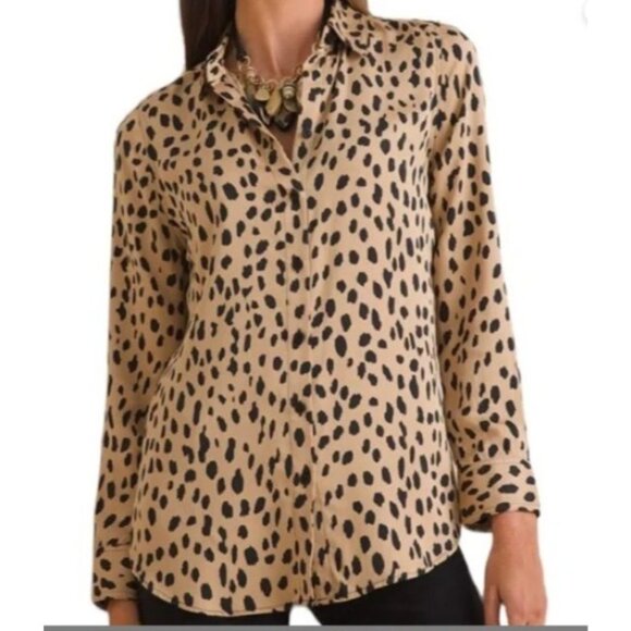 Chicos 3 Cheetah-Print Sandwashed Satin shirt top blouse Size XL - Picture 1 of 8
